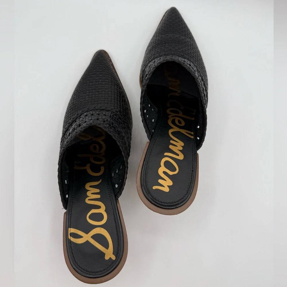 Sam Edelman Lilliana Black Woven Pointed Toe Mules Heels Size 8 Elegant - Picture 6 of 16